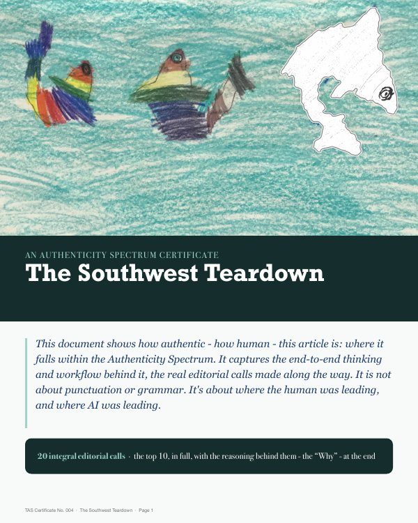 Cover of the Authenticity Spectrum Certificate for The Southwest Teardown