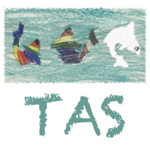 TAS logo: three fish over the letters TAS